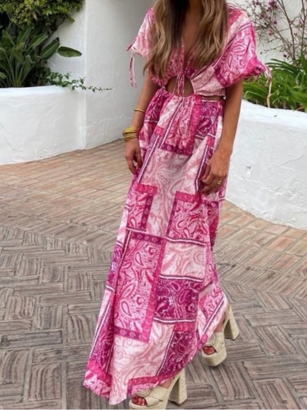 Zara Pink Paisley Cutout Maxi Dress